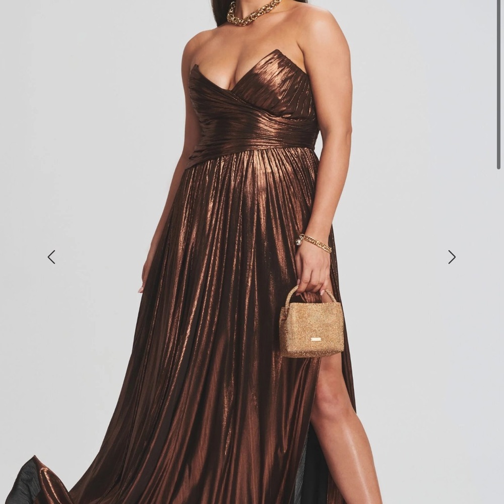 Retrofete Metallic Brown Strapless Dress